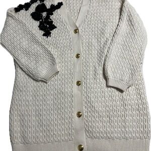 Escada Cream Cardigan with Black Floral Detail